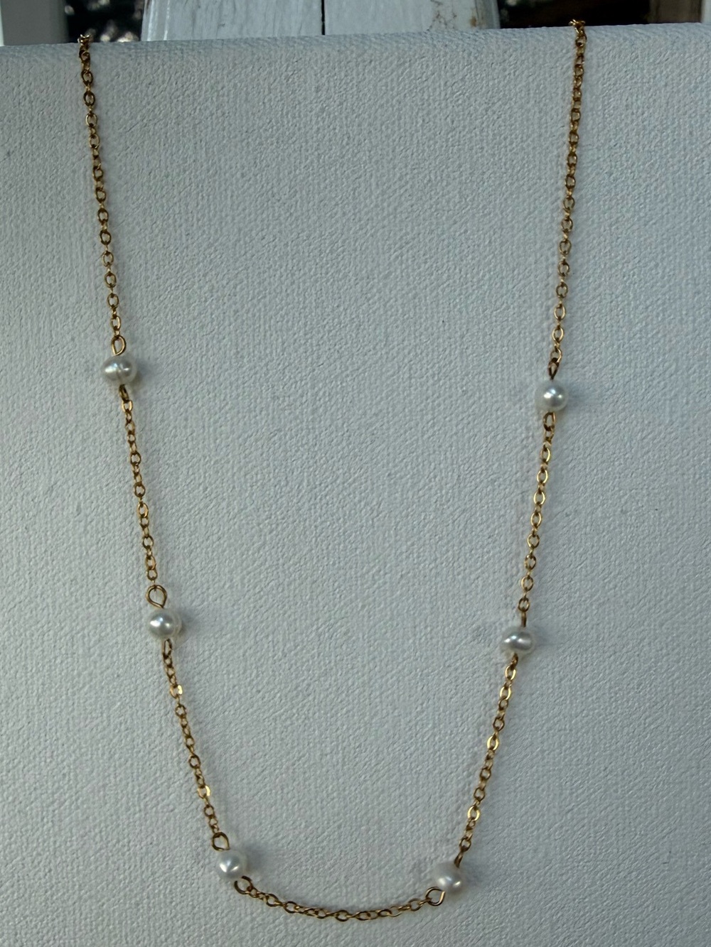 18k GP SS Pearl Station Beaded Necklace